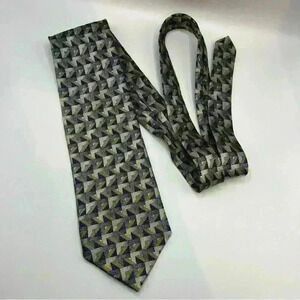 XMI Platinum Tie - 4 in Blue Yellow Geometric Silk Necktie - Men's Classic USA